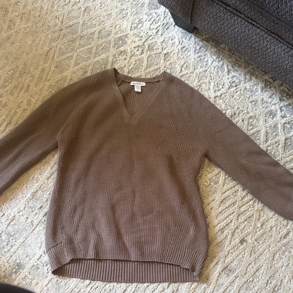 Athleta V-Neck Brown Merino Wool Sweater